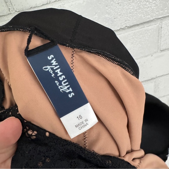 SWIMSUITS FOR ALL Black Lace Plunge One Piece Swimsuit - Picture 10 of 12